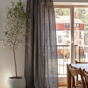 Linen curtain panel with tab top, Dark Grey 55"/140 Cm Width curtains,