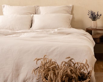 Linen Bedding set in Beige,Linen Duvet Cover and 2 linen pillowcases King Queen Twin sizes