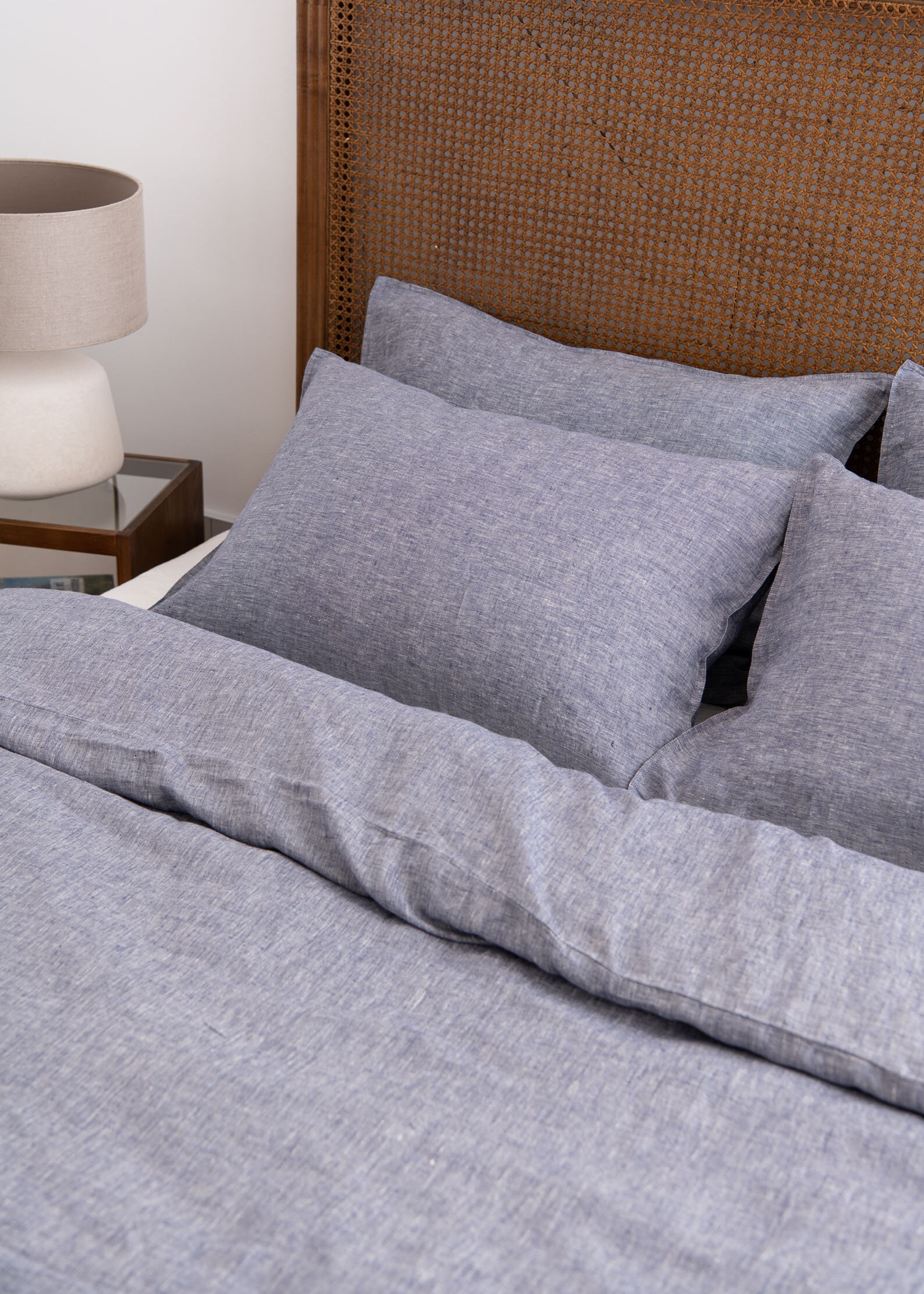 Linen Bedding Set in Dark Blue Chambray Linen Comforter Set Etsy UK
