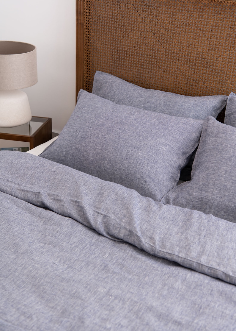 Linen Bedding Set in Dark Blue Chambray Color. Linen Duvet - Etsy