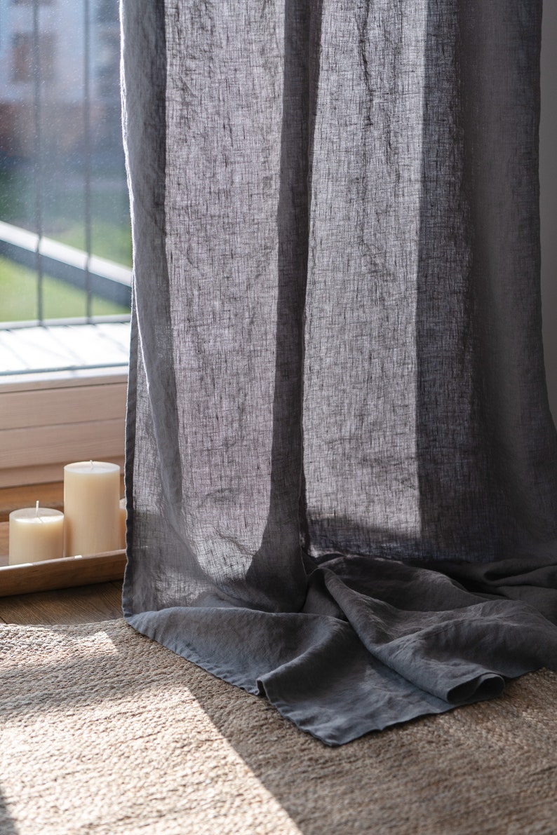 Linen curtain panel with multi-functional heading tape. 55/140 Cm Width curtains. Extra long curtains. Custom sizes. Custom colors. image 8