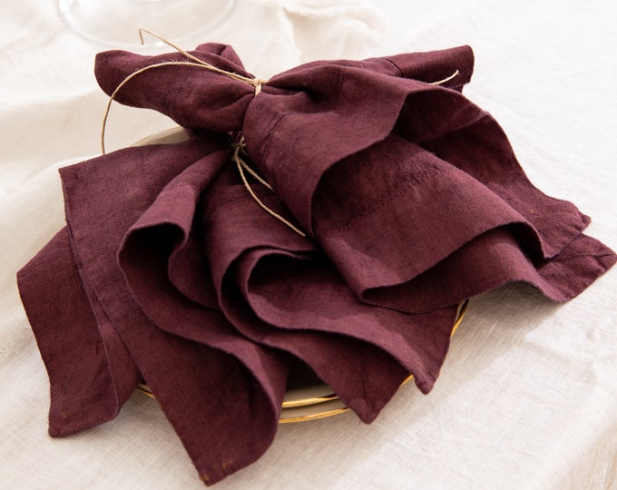 Linen Napkin in Burgundy color. 100% Natural Linen Napkin. Handmade. Zero waste gift. Stonewashed.