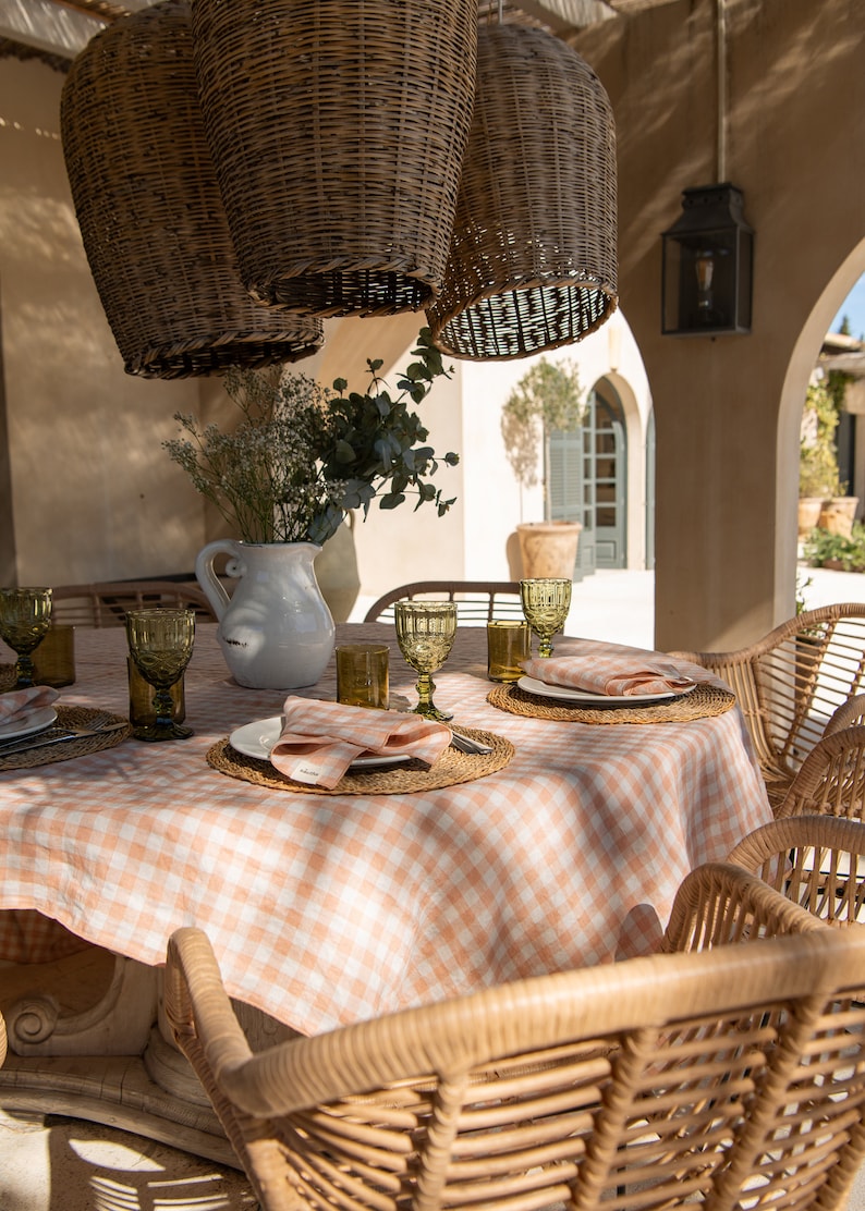 Linen Tablecloth in Gingham, Large table decor, image 3