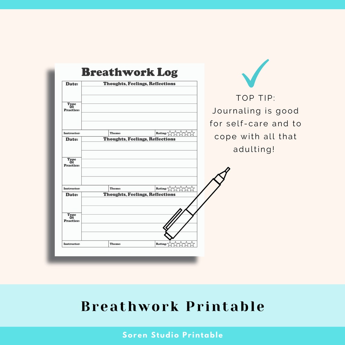 Breathwork Printable - Habit and Self-care Printable - Journal Prompts -digital Download - Etsy