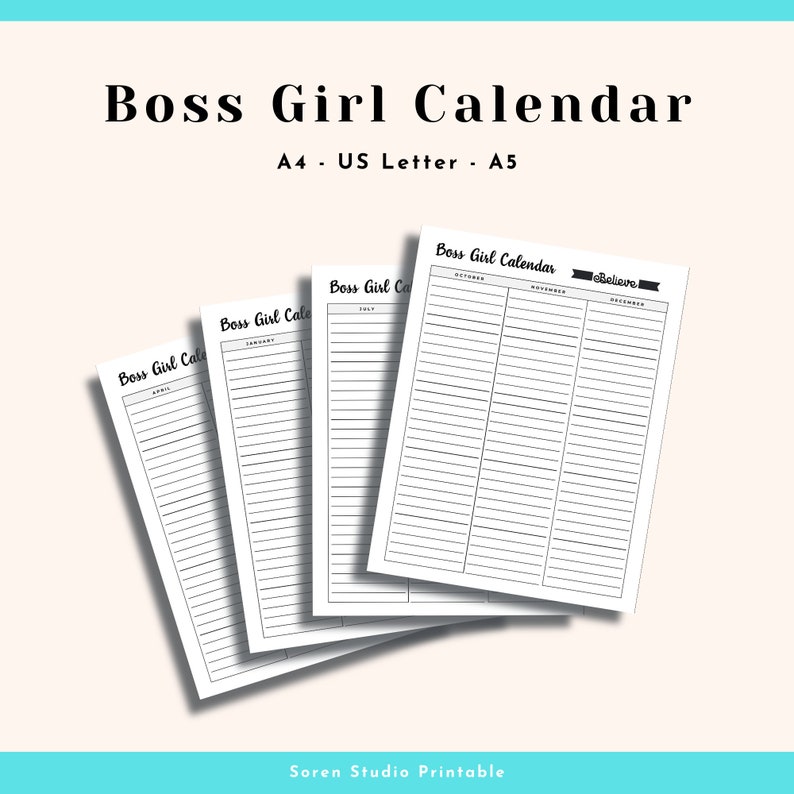 Boss Girl Calendar Printable Planner Yearly Planner | Etsy