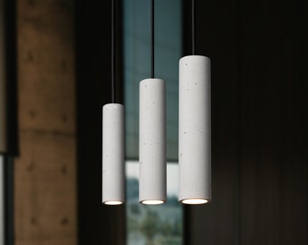 Modern White Concrete Cylinder Pendant Light | Hanging Pendant Ceiling Light | Industrial Single Pendant Lamp | CoWooDesign