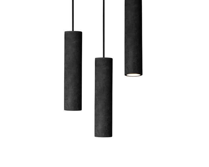 Modern Dark Gray Concrete Cylinder Pendant Light Hanging Pendant Ceiling Light Industrial Single Pendant Lamp CoWooDesign image 2