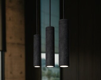 Modern Dark Gray Concrete Cylinder Pendant Light | Hanging Pendant Ceiling Light | Industrial Single Pendant Lamp | CoWooDesign