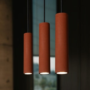 Modern Earth Concrete Cylinder Pendant Light | Hanging Pendant Ceiling Light | Industrial Single Pendant Lamp | CoWooDesign