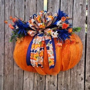 Handmade 3D Pumpkin Wreath: Fall Leaves & Mums, Autumn Harvest Decor,