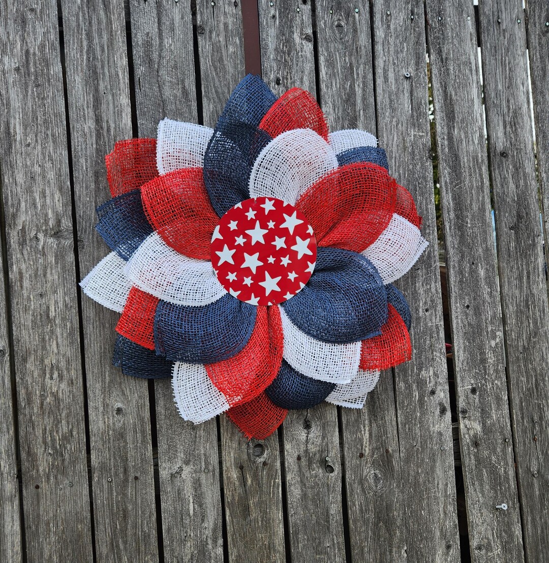 Patriotic Burlap Flower Wreath: Americana Star Center, 4th of July ...