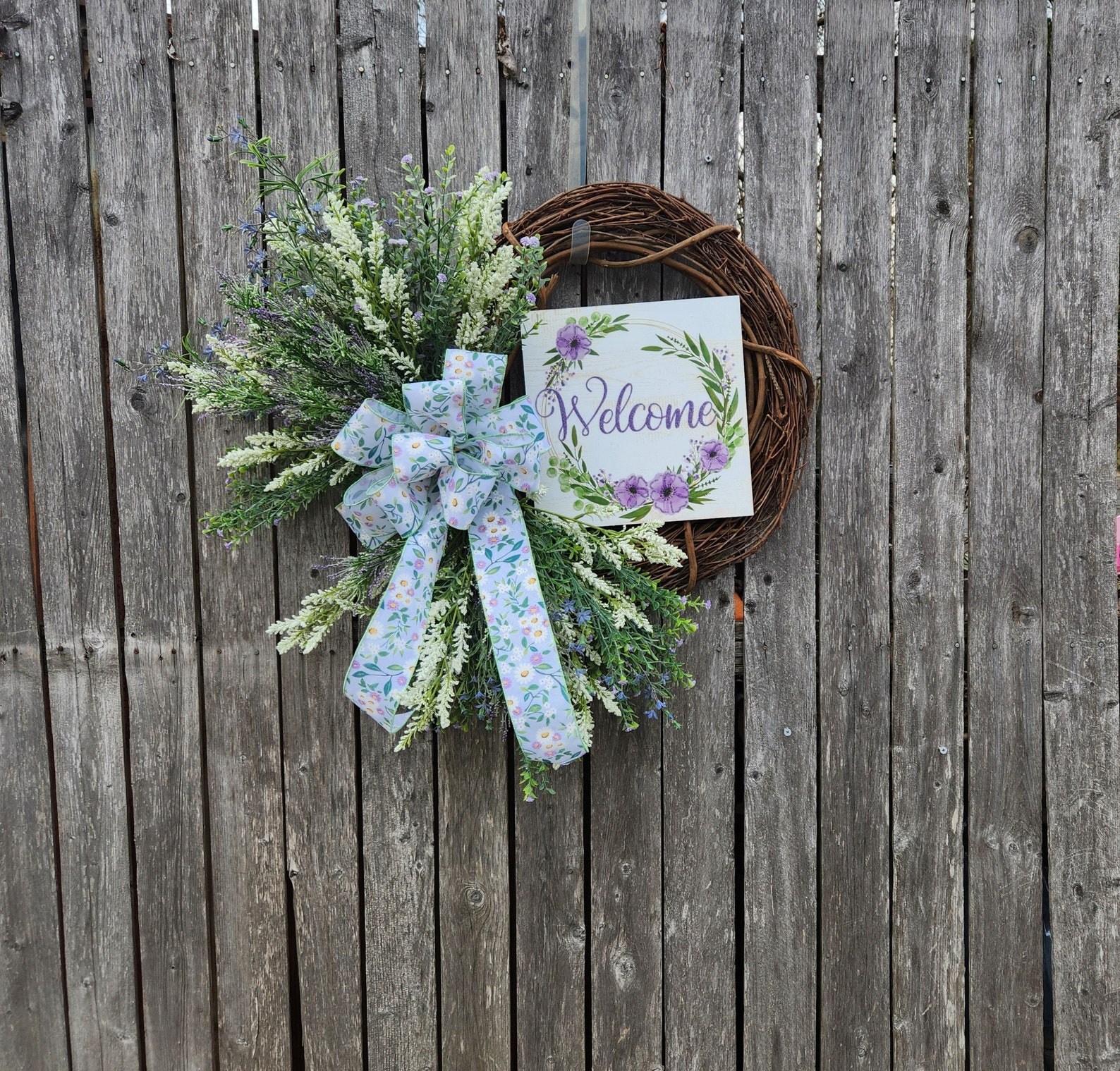 Spring Front Door Wreath Purple & White Spring Etsy