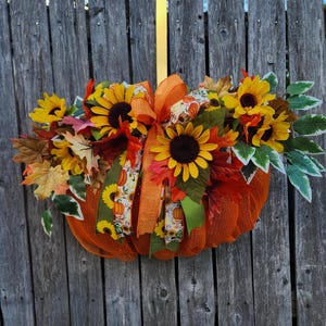 Pumpkin Sunflower Fall Wreath: Rustic Autumn Harvest Front Door Decor,
