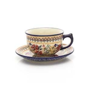 Big cup +  platte, handmade pottery, Boleslaweic Polish Pottery Mugs, Modern Cup Porcelain / Ceramic,
