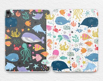 Name iPad case Ocean iPad Pro 11 12.9 10.5 Personalized iPad 9.7 10.2 Air 3 Mini 5 Cute Custom for Boys Nature Animals Octopus Whale case