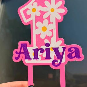 Personalised Flower Number Birthday Cake Topper, Custom Name & Age, Floral 1st Birthday Party Decoration image 3