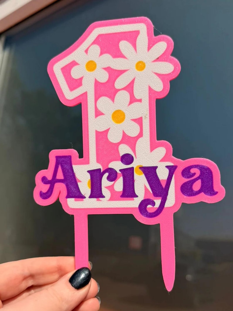 Personalised Flower Number Birthday Cake Topper, Custom Name & Age, Floral 1st Birthday Party Decoration image 3