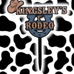 Personalised First Rodeo Birthday Cake Topper, Custom Name & Age, Western Cowboy 1st Birthday Party Decoration image 4