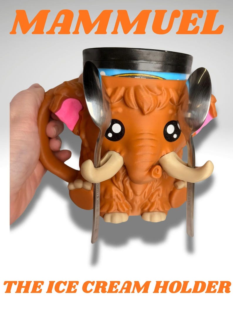 Mammuel the Mammoth Ice Cream Holder - 3D Printed Cute Ice Pint Holder image 1