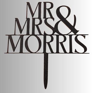 Personalised Wedding Cake Topper, Custom Mr & Mrs Surname Topper, 3D Printed Rustic Wedding or Engagement Cake Decor image 2