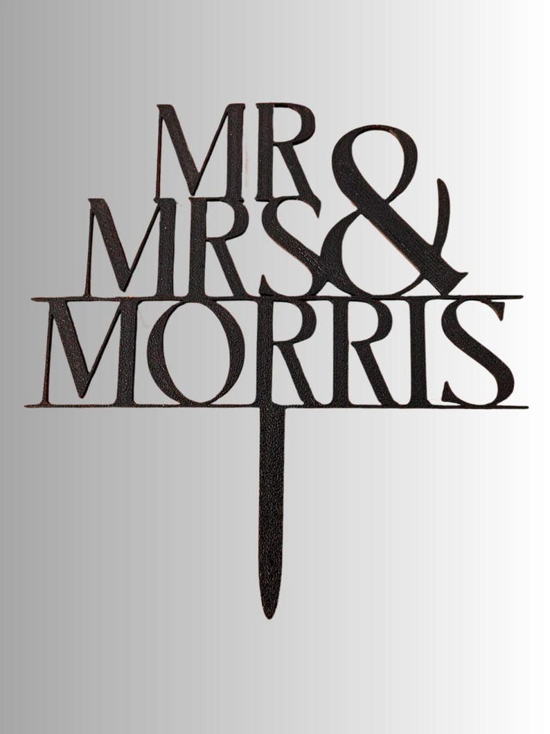 Personalised Wedding Cake Topper, Custom Mr & Mrs Surname Topper, 3D Printed Rustic Wedding or Engagement Cake Decor image 2