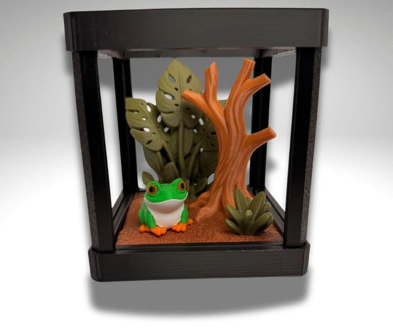 3D Gedruckter Frosch mit roten Augen, kleiner Laubfrosch mit roten Augen und Terrarium - Raumdekor Bild 1