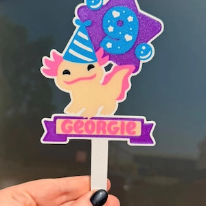 Personalisierte Axolotl Geburtstagskuchendekoration, Name & Alter, Niedliches Axolotl Geburtstagsparty Dekoration Bild 3
