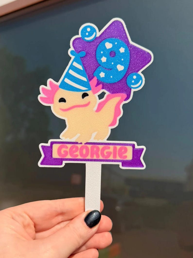 Personalisierte Axolotl Geburtstagskuchendekoration, Name & Alter, Niedliches Axolotl Geburtstagsparty Dekoration Bild 3
