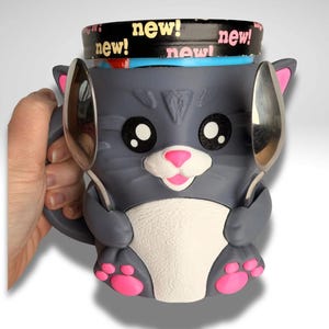 Cuddles the Cat Ice Cream Holder - 3D Printed Cute Ice Pint Holder image 1