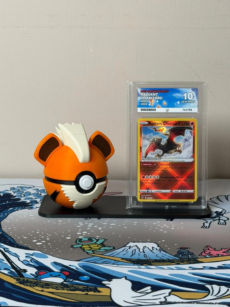 Growlithe Character Ball with display stand for slabs/toploaded/sleeved trading cards image 1