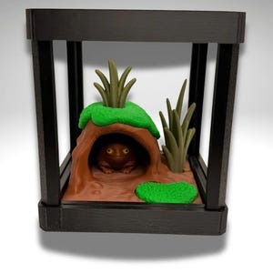 Tiny Black Rain Frog Terrarium - 3D Printed Frog and Terrarium - Room Decor image 1