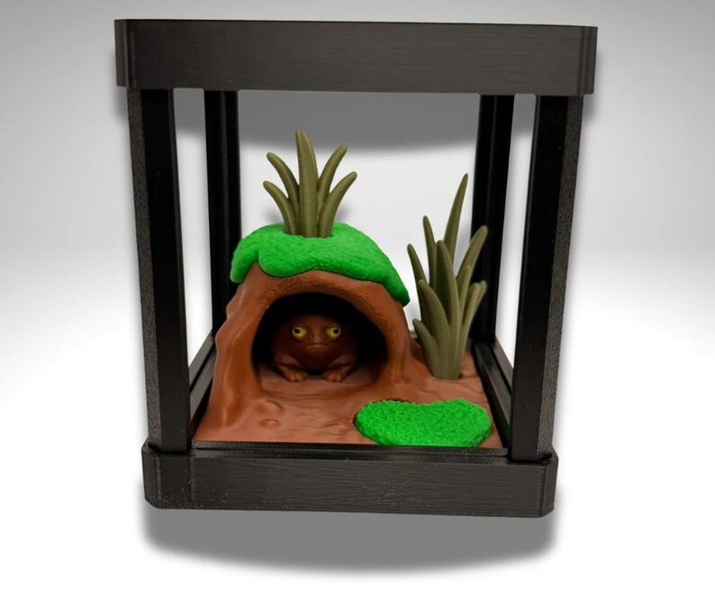 Tiny Black Rain Frog Terrarium - 3D Printed Frog and Terrarium - Room Decor image 1