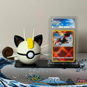 Meowth Character Ball with display stand for slabs/toploaded/sleeved trading cards image 1