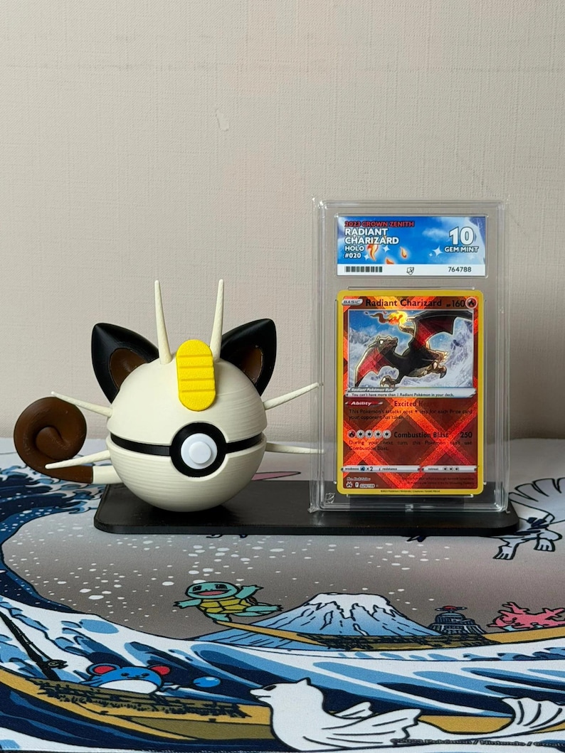 Meowth Character Ball with display stand for slabs/toploaded/sleeved trading cards image 1