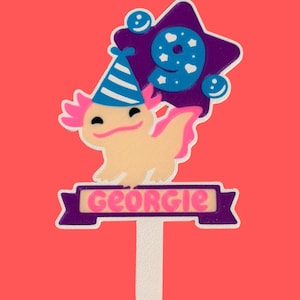 Personalisierte Axolotl Geburtstagskuchendekoration, Name & Alter, Niedliches Axolotl Geburtstagsparty Dekoration Bild 2