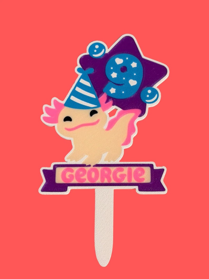 Personalisierte Axolotl Geburtstagskuchendekoration, Name & Alter, Niedliches Axolotl Geburtstagsparty Dekoration Bild 2