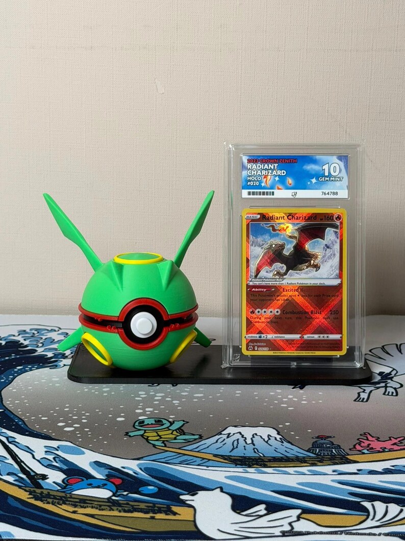 Rayquaza Character Ball with display stand for slabs/toploaded/sleeved trading cards image 1