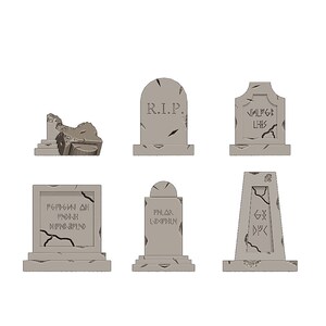 May include: Set of seven gray stone tombstones with various inscriptions, including "R.I.P." and "VALGE LIIBS".