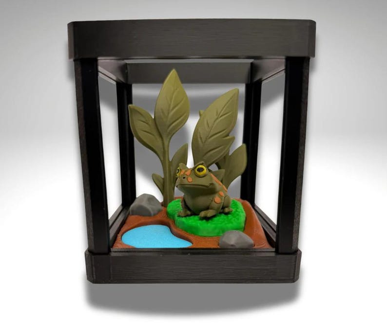 Kleines Pacman Frosch-Terrarium - 3D gedruckter Frosch und Terrarium - Raum-Dekor Bild 1