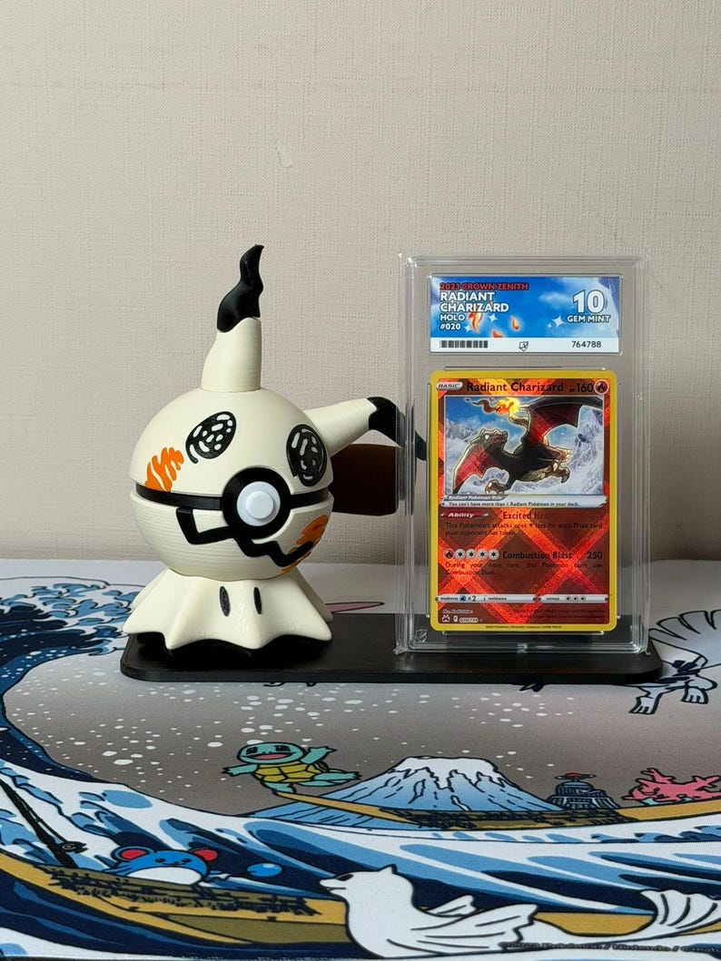 Mimikyu Character Ball with display stand for slabs/toploaded/sleeved trading cards image 1