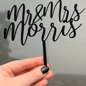 Personalised Script Wedding Cake Topper | Mr & Mrs Cake Topper | Custom Surname Wedding Topper | Rustic Wedding Decor image 2