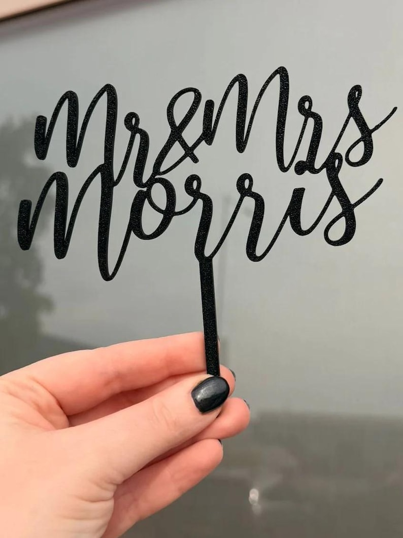 Personalised Script Wedding Cake Topper | Mr & Mrs Cake Topper | Custom Surname Wedding Topper | Rustic Wedding Decor image 2