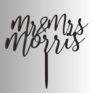 Personalised Script Wedding Cake Topper | Mr & Mrs Cake Topper | Custom Surname Wedding Topper | Rustic Wedding Decor image 4