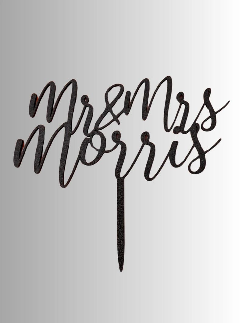 Personalised Script Wedding Cake Topper | Mr & Mrs Cake Topper | Custom Surname Wedding Topper | Rustic Wedding Decor image 4