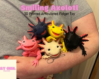 Articulated Smiling Axolotl | Sensory Stress Fidget | As Seen On TikTok | Flexible Multi Coloured Axolotl Cute Gift | 3DPrinted