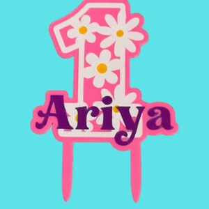 Personalised Flower Number Birthday Cake Topper, Custom Name & Age, Floral 1st Birthday Party Decoration image 2