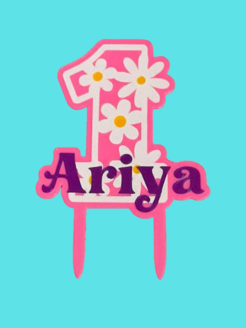 Personalised Flower Number Birthday Cake Topper, Custom Name & Age, Floral 1st Birthday Party Decoration image 2
