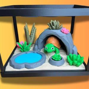 Fidget Tortoise Playset with 3D-Printed Tactile Figure Detailed Tank Environment Interactive Care Set & Stress Relief for Imaginative Play image 1