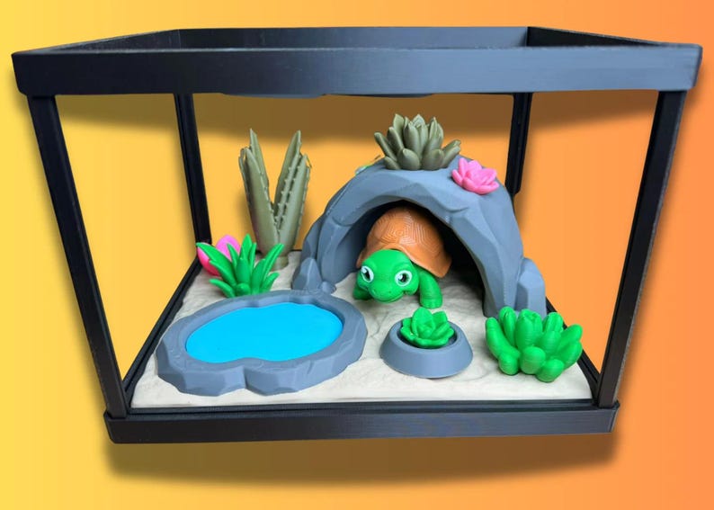 Fidget Tortoise Playset with 3D-Printed Tactile Figure Detailed Tank Environment Interactive Care Set & Stress Relief for Imaginative Play image 1