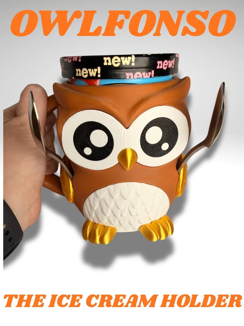 IJshouder Owlfonso de Uil - 3D-geprinte schattige ijspinthouder afbeelding 1